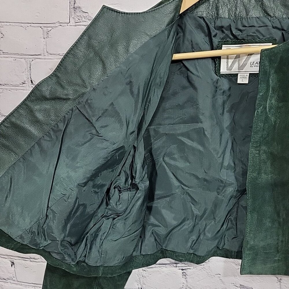 Wilson Leather Green Suede Jacket Cropped Vtg 80's Disco Womens L Large - Picture 5 of 9